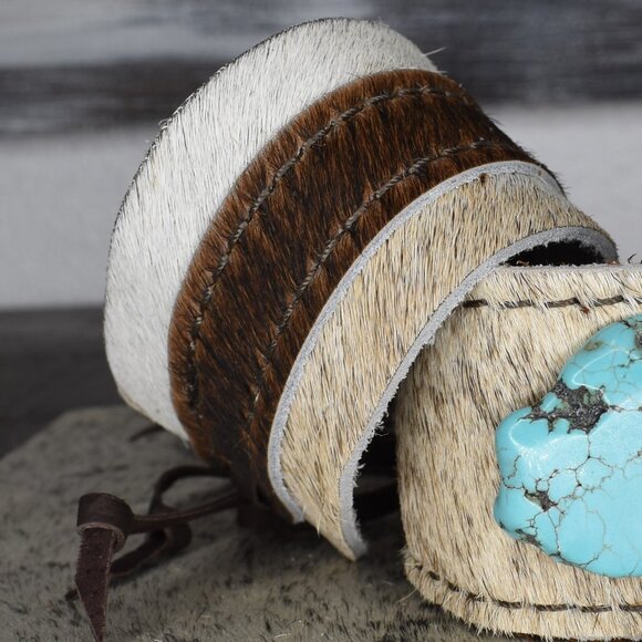 Two Tone Hair on Hide Leather Cuff - Picture 4 of 4